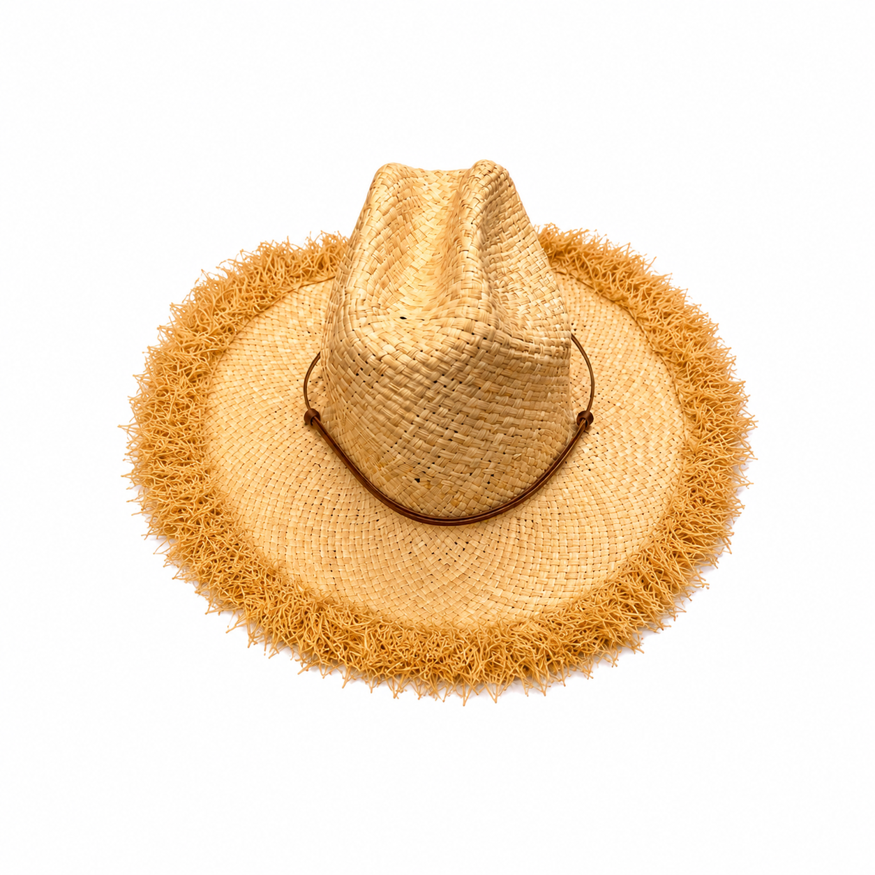 Rattan Fringe Hat قبعة لون بيج