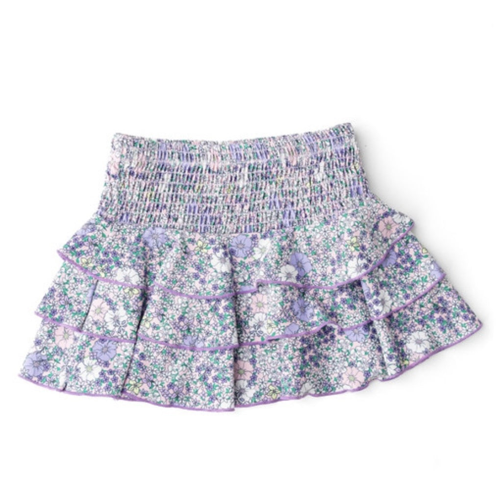 Flower Power Purple Fringe Back Swimsuit & Skirt Set طقم ملابس سباحة