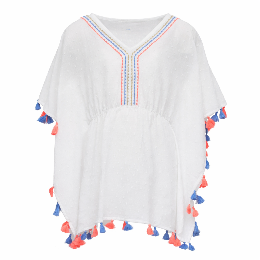 White Sherbet Tassel Cover Up فستان لون أبيض