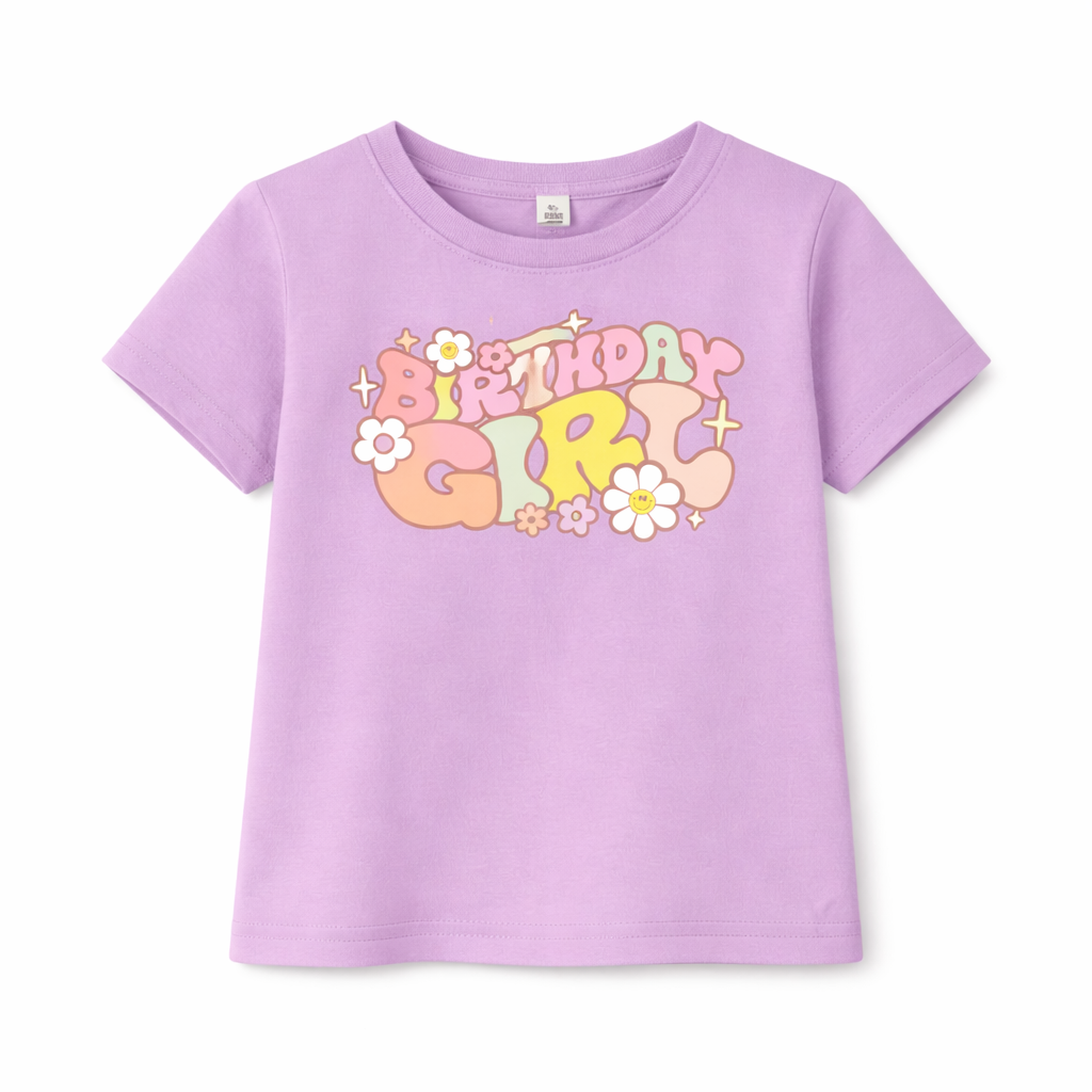 Groovy Birthday Girl Tshirt Purple بلوزة