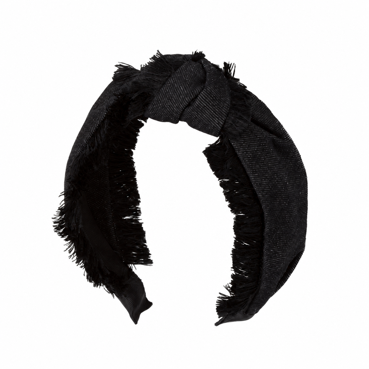 Knot Fringe Headband Black Denim تاج