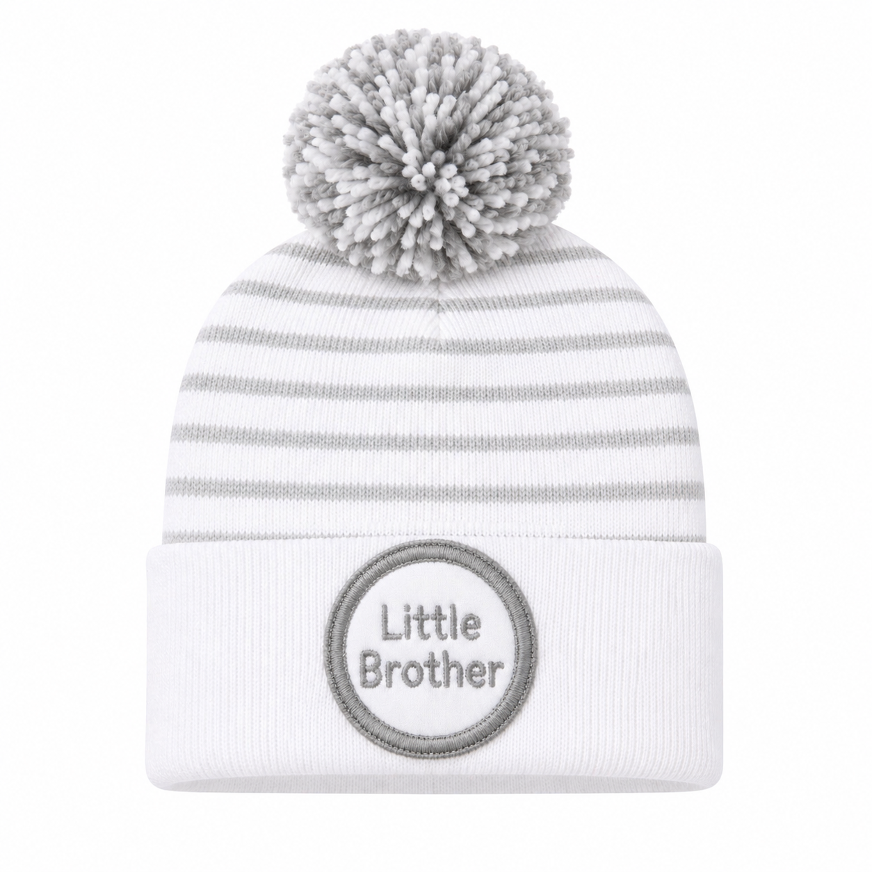Grey Striped Pom Lil Bro قبعة مواليد