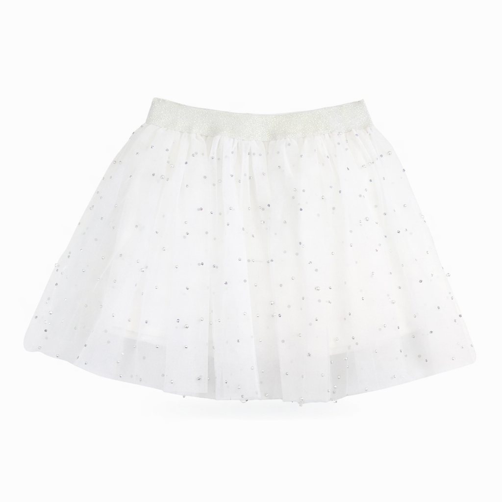 White Pearl Embellished Tee & Tutu set طقم لون أبيض
