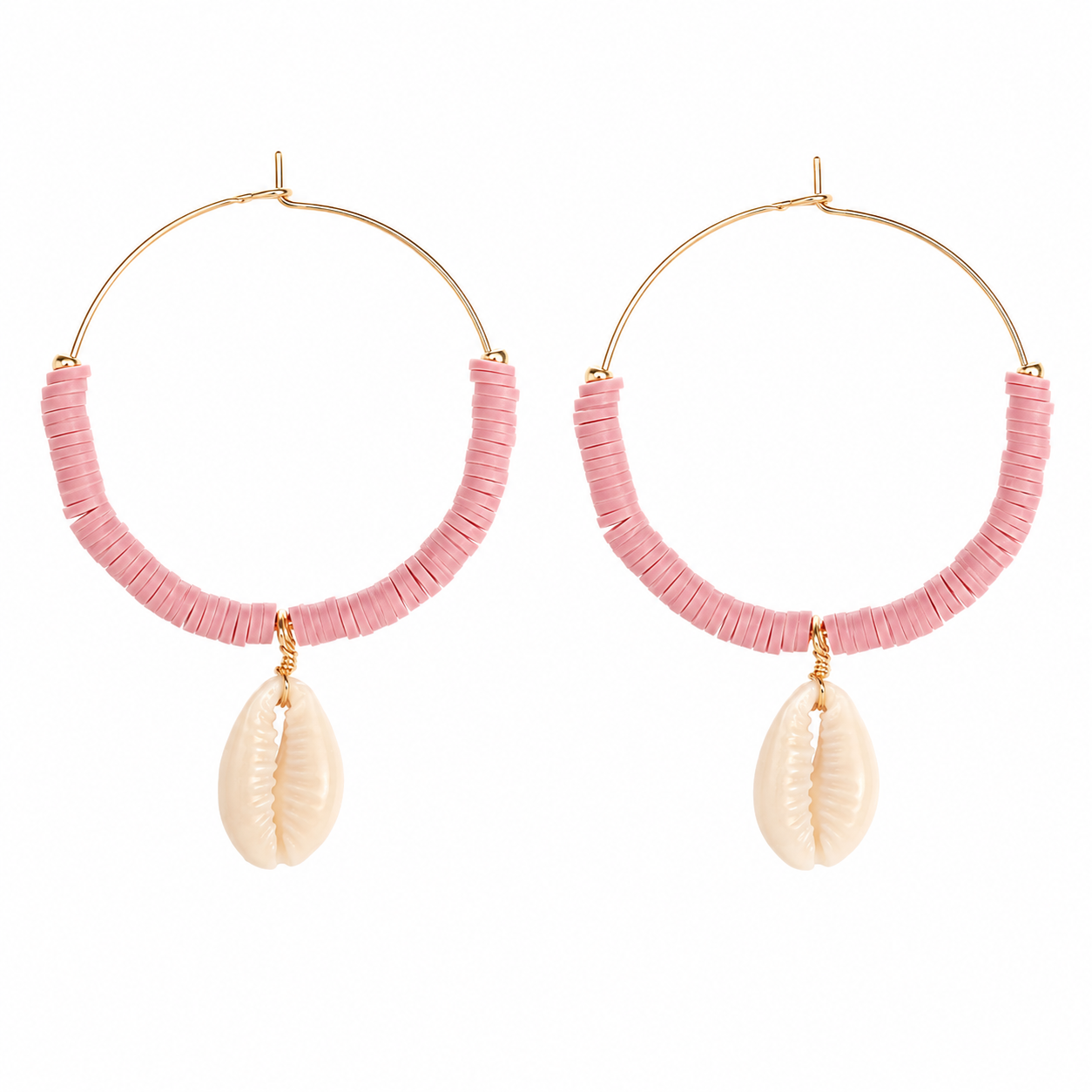 Wamea Hoops Salty Shells Pink حلق لون وردي