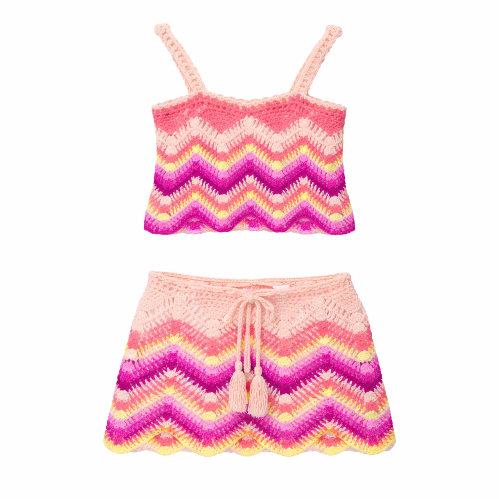 Blooming Peach Zigzag Top & Skirt Set طقم ملون