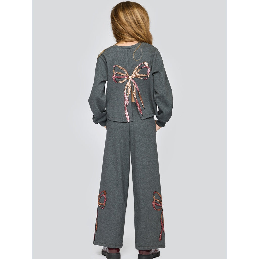 Sequins Bow Sweatshirt & Pant Set طقم بلوزة وبنطلون