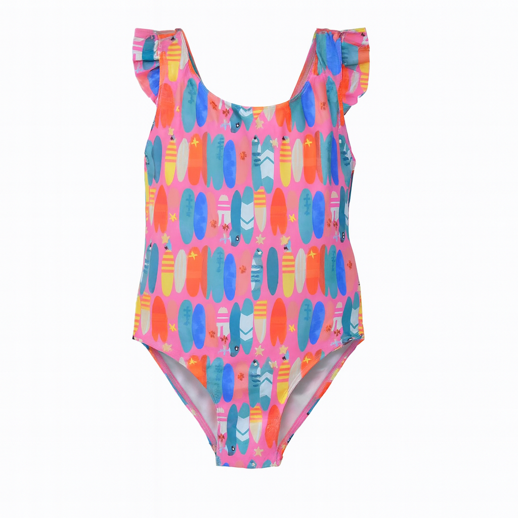 Pink Beach Boards Lili Swimsuit with Ruffles ملابس سباحة