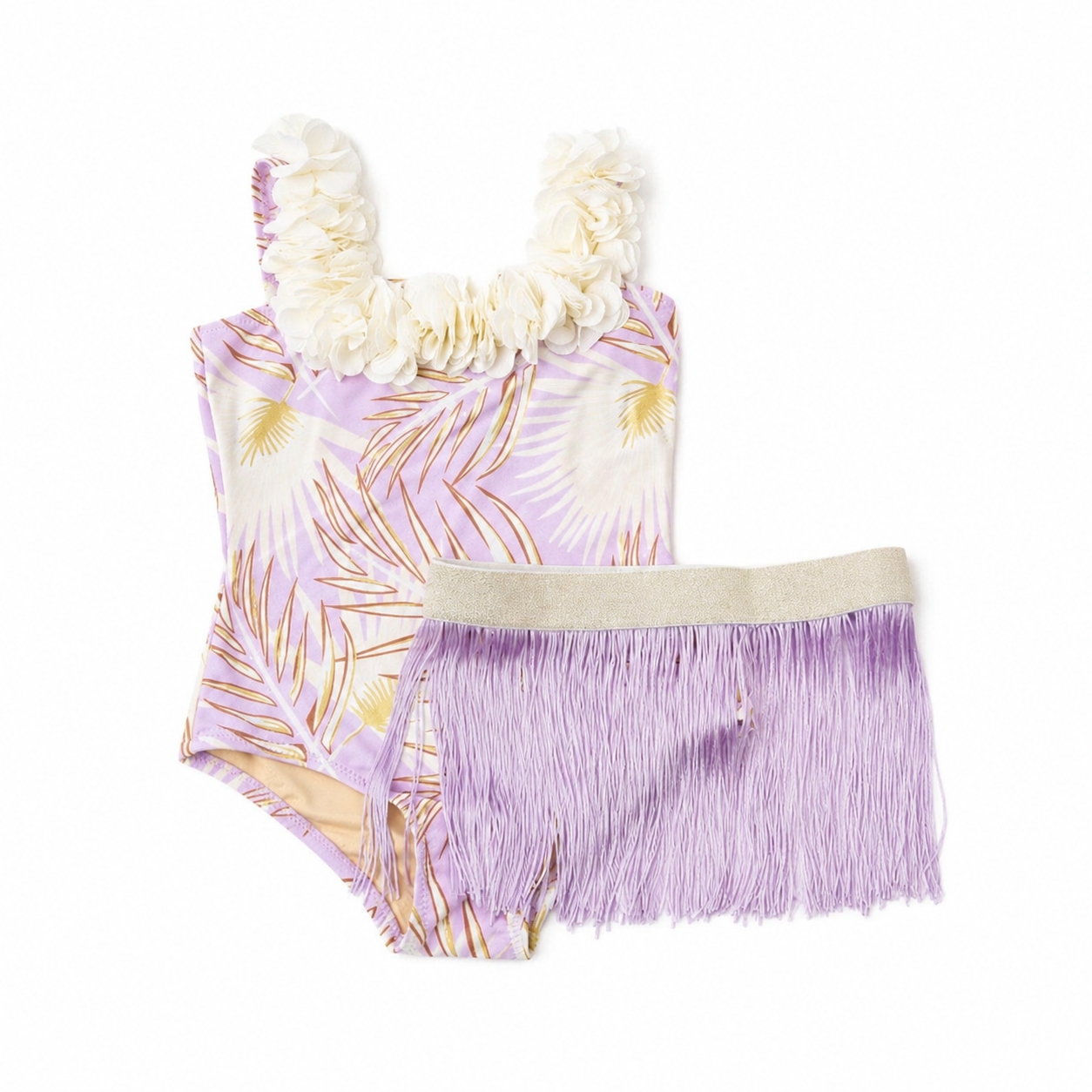 Purple Metallic Hula & Fringe Skirt Swim Set