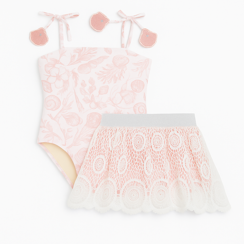 Seaside Toile Girls 1 PC Swimsuit & Skirt Set طقم ملابس سباحة
