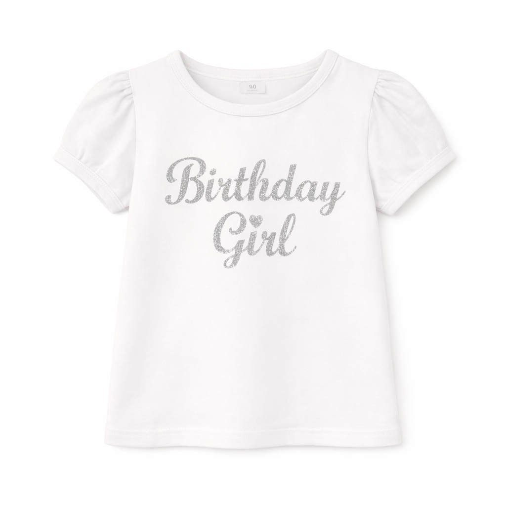S/SPuff Tee White Birthday Girl Silver بلوزه بنت