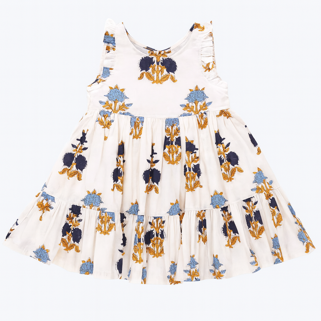 Girls Kelsey Dress - White Flowerette فستان مع نقشه
