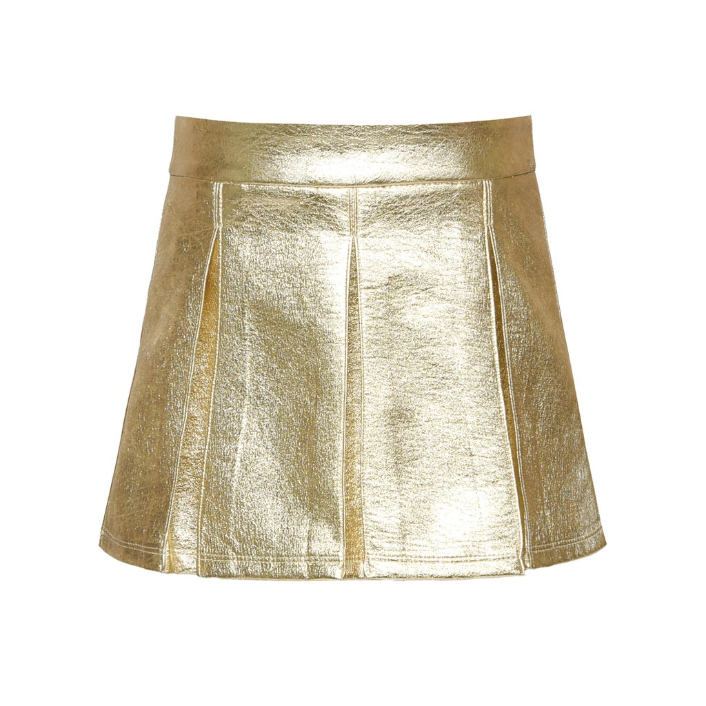 Sherba Bow Top & Faux Gold Leather Skirt طقم بلوزة وتنورة