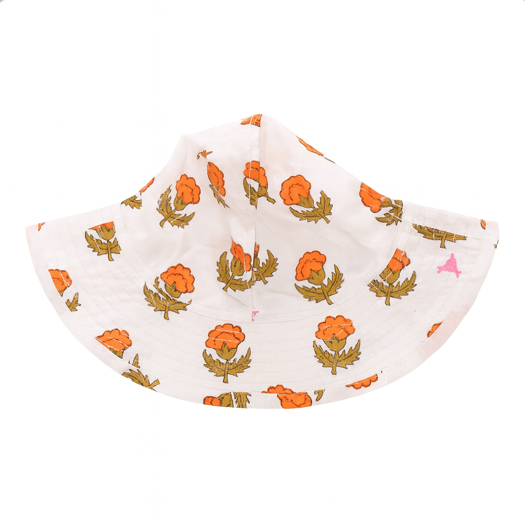 Baby Girls Jaipur Set-Orange Bud & Hat طقم بلوزة وشورت وقبعة