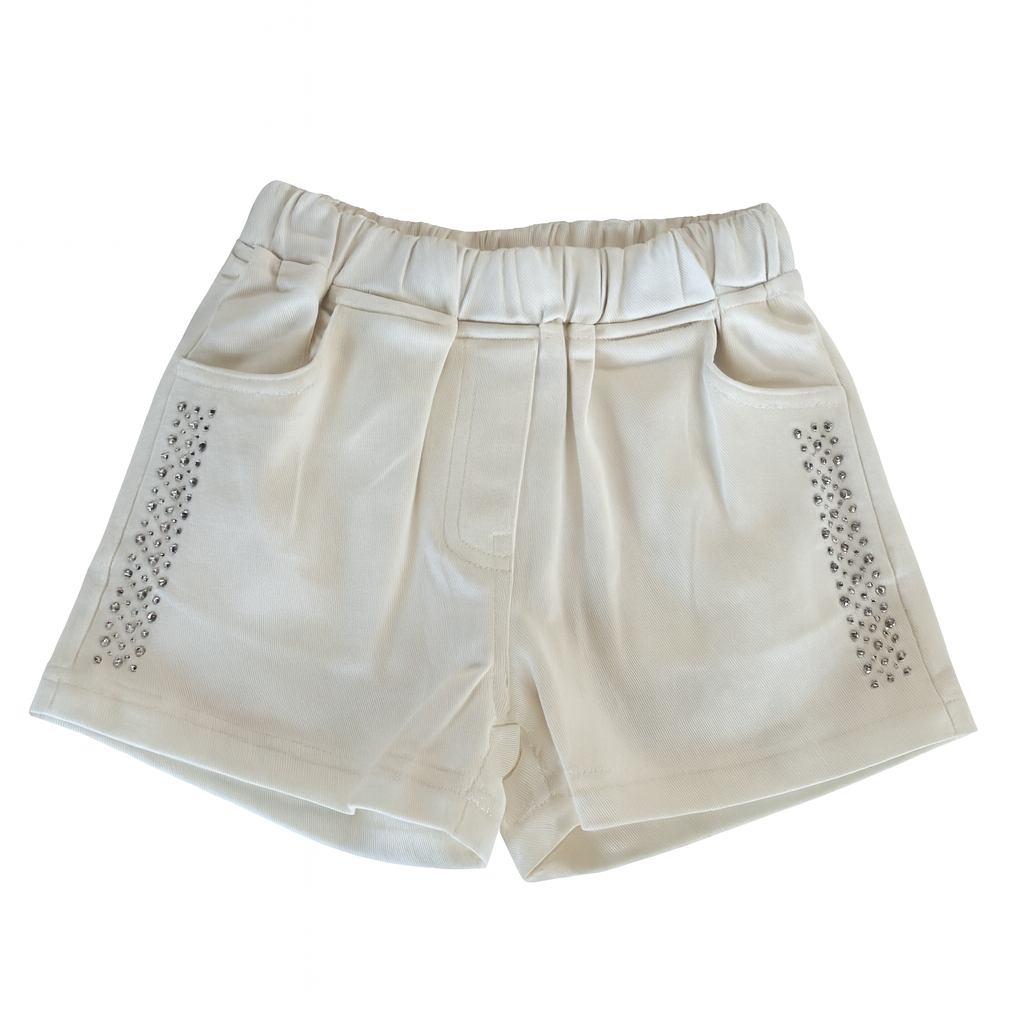 White Rinestone Comfort Shorts شورت لون أبيض