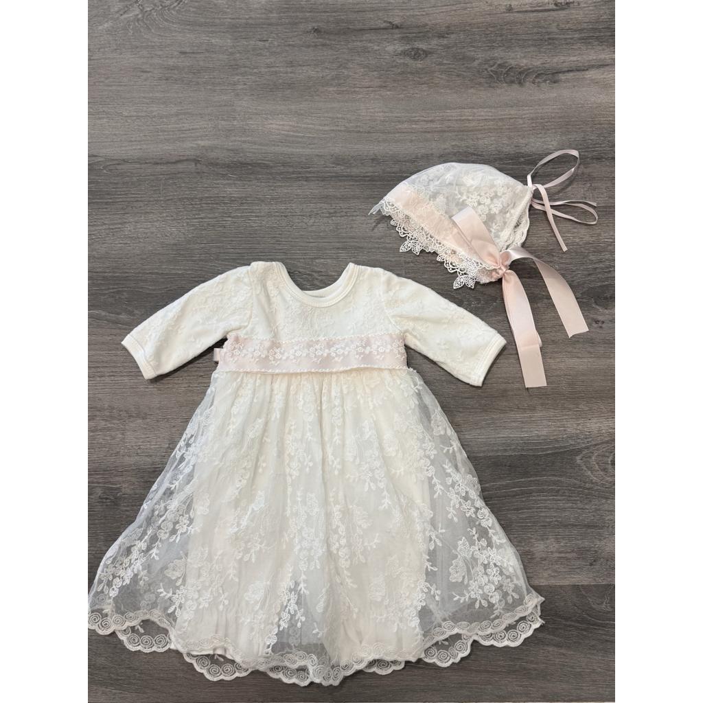 L/S Pink Belt Lace Dress طقم مواليد