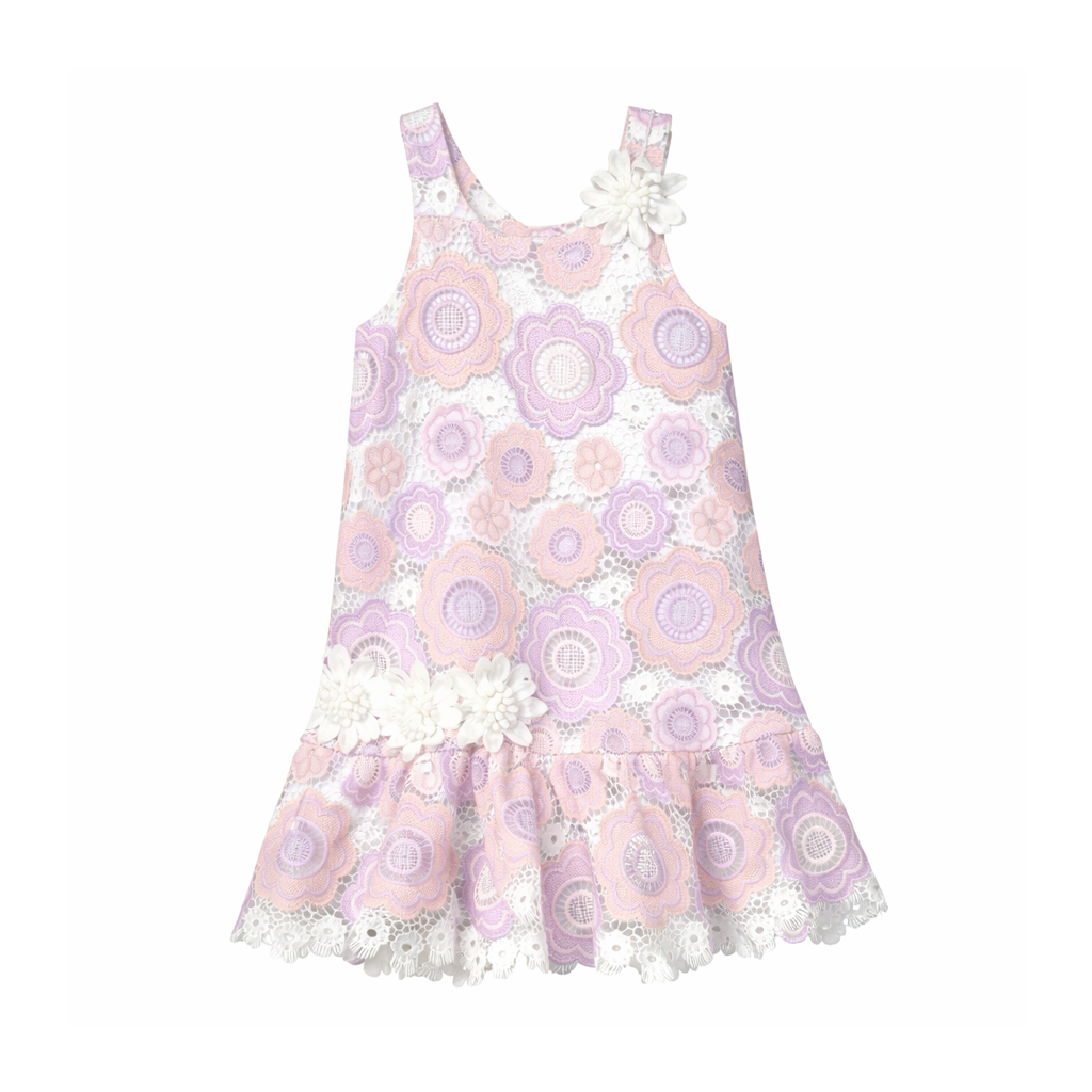 FLORAL CROCHET DRESS فستان لون وردي
