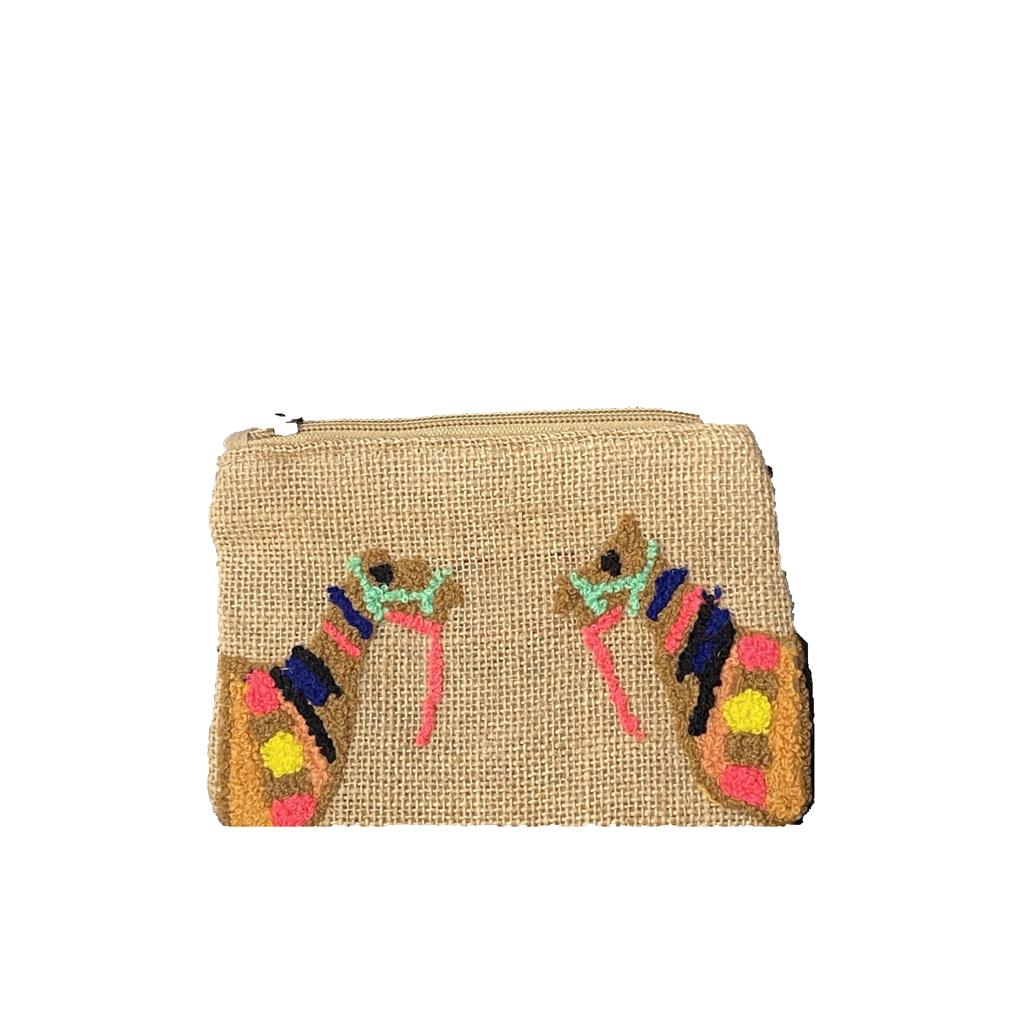 Assorted Embroidered Jute Coin Bag حقيبة صفيرة