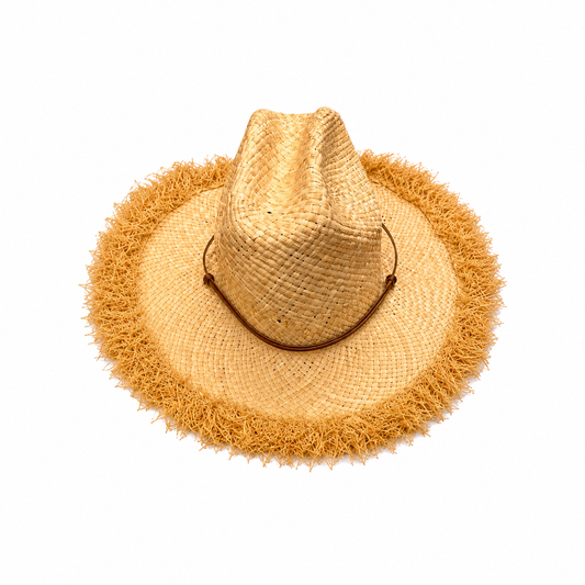 Rattan Fringe Hat قبعة لون بيج