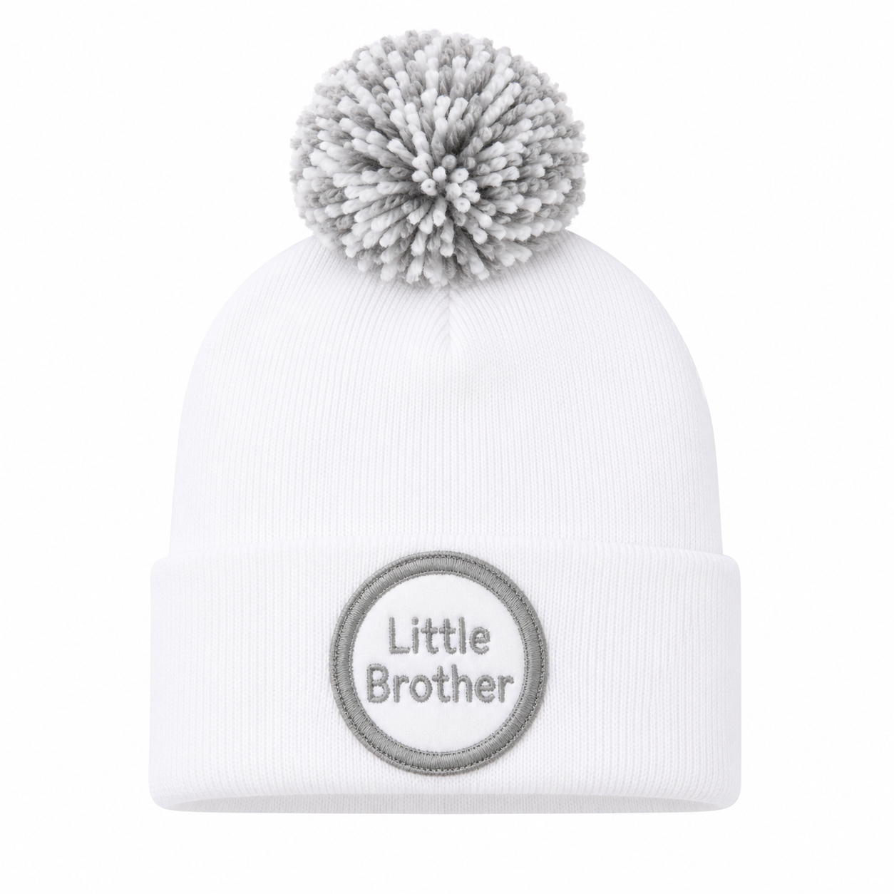White Little Bro Mixed Pom قبعة مواليد