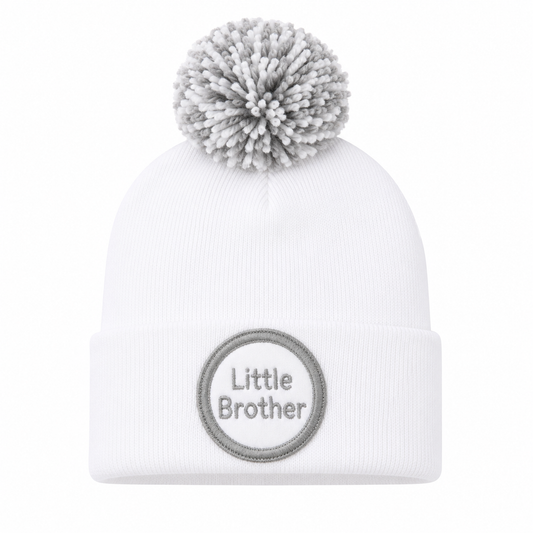 White Little Bro Mixed Pom قبعة مواليد