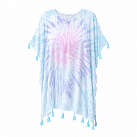 Rayon Tie Dye Cover Up Tassle Tri Color فستان ملون