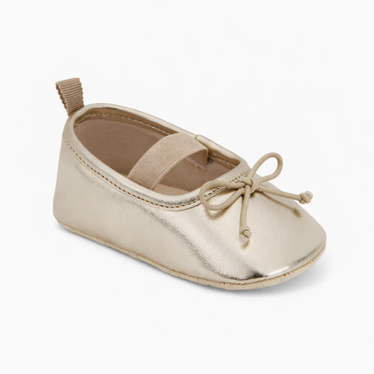 Baby Girl Soft Sole Ballet Shoes حذاء مواليد لون ذهبي