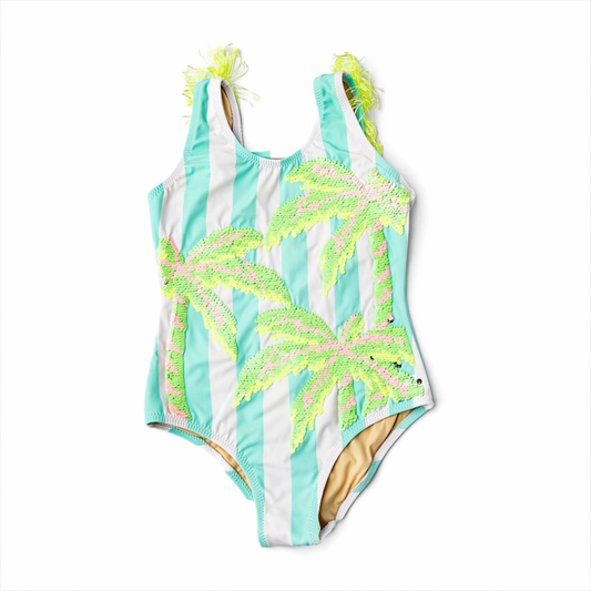 Palm Strip Sequin Fringe Back Swimsuit ملابس سباحة