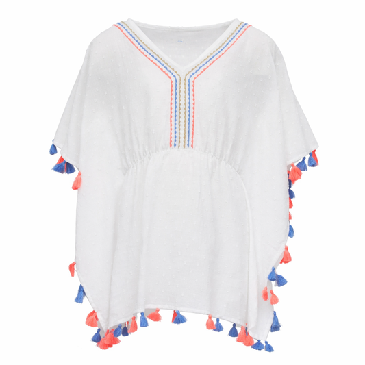 White Sherbet Tassel Cover Up فستان لون أبيض