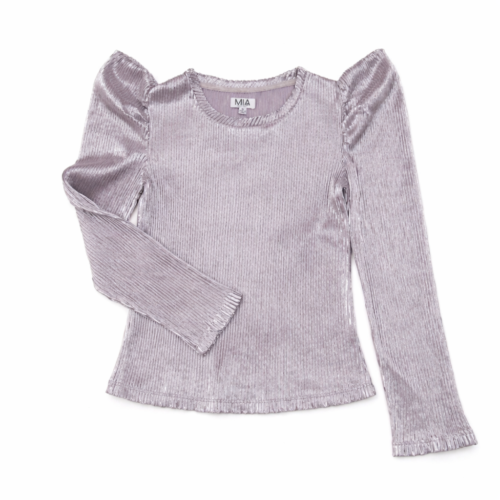 Silver Puff Sleeve Top SLEEVE TOP Silver بلوزة لون فضي