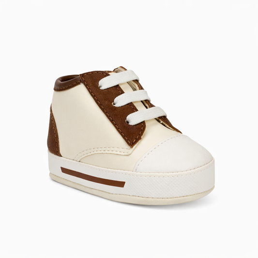 Baby Boy White Brown Shoes حذاء مواليد لون بيج