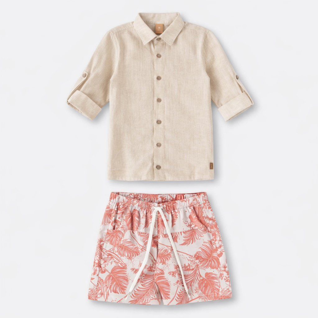 Conjunto Beige Red Set طقم قميص وشورت