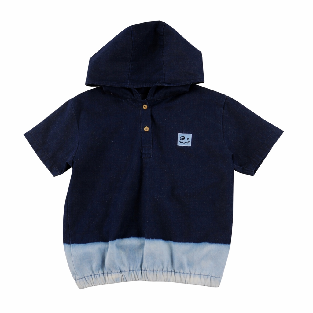 Blue Denim Dip Dye Hoodie بلوزة جينز مع قبعة