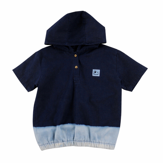 Blue Denim Dip Dye Hoodie بلوزة جينز مع قبعة