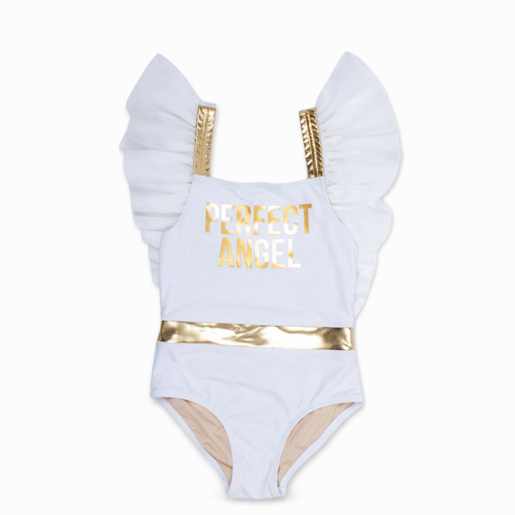 Beach Angel One Piece Tulle Sleeve Girls ملابس سباحة