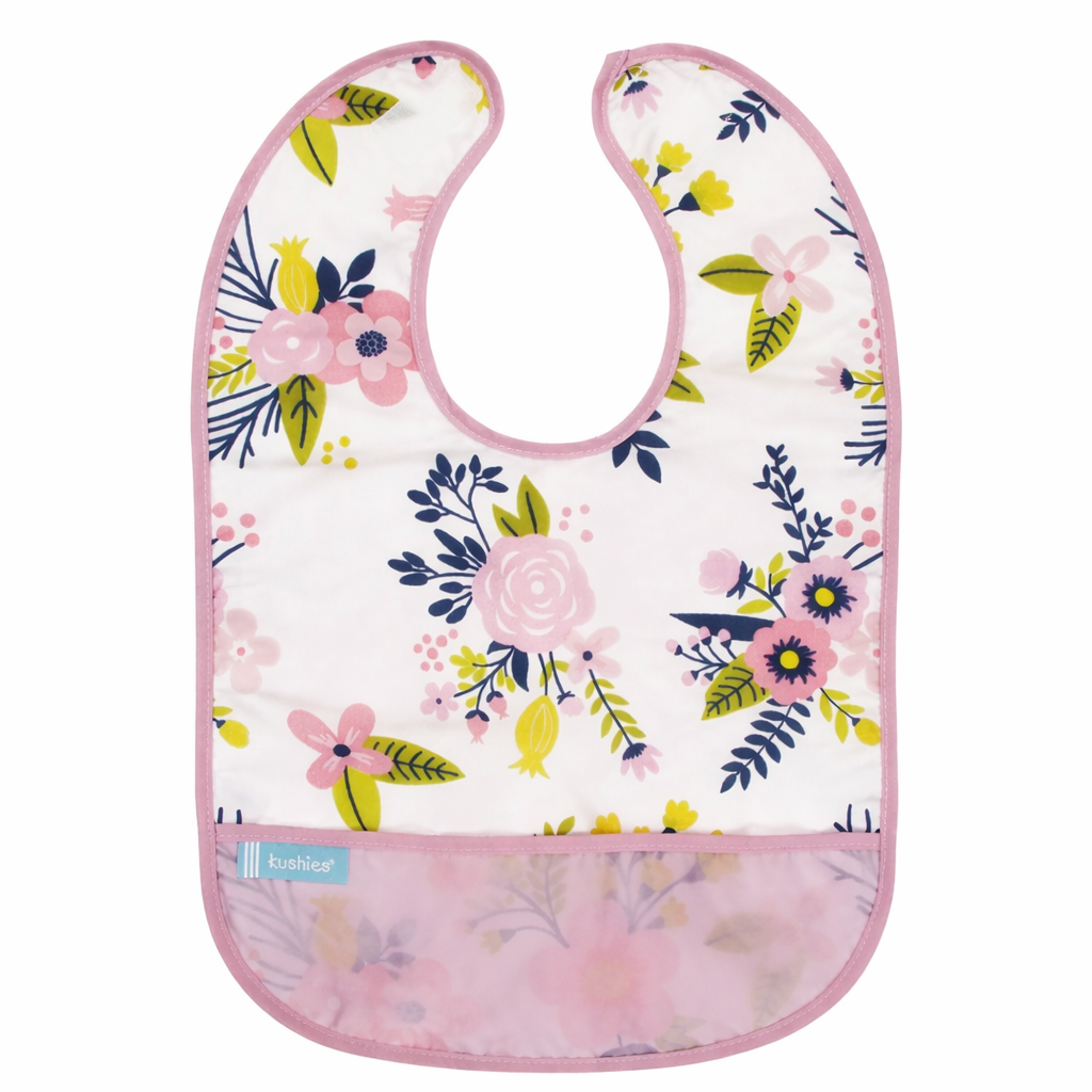 Pink Flowers Bib مريلة نايلون