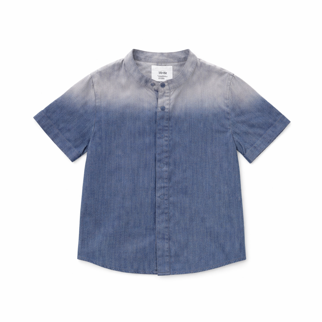 Blue Button Up Shirt & Short طقم أولاد