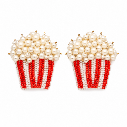 Popcorn Earrings حلق لون أبيض وأحمر