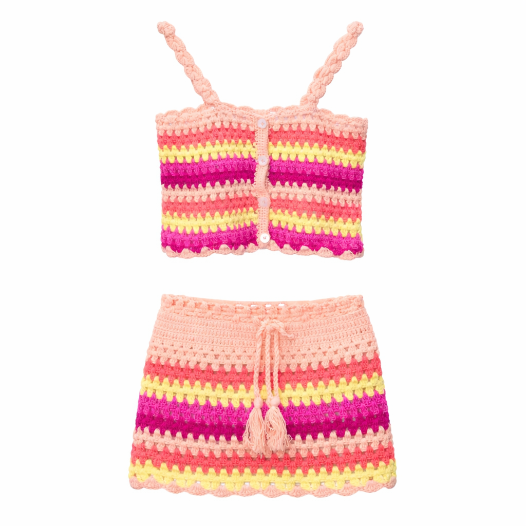 Blooming Peach Top& skirt Set طقم ملون