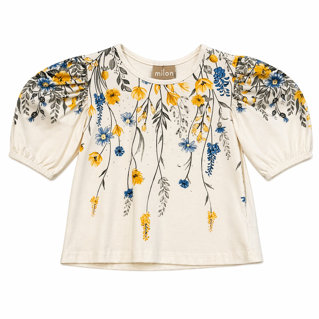 Flower Print Top And Mustard Short Set طقم بنات