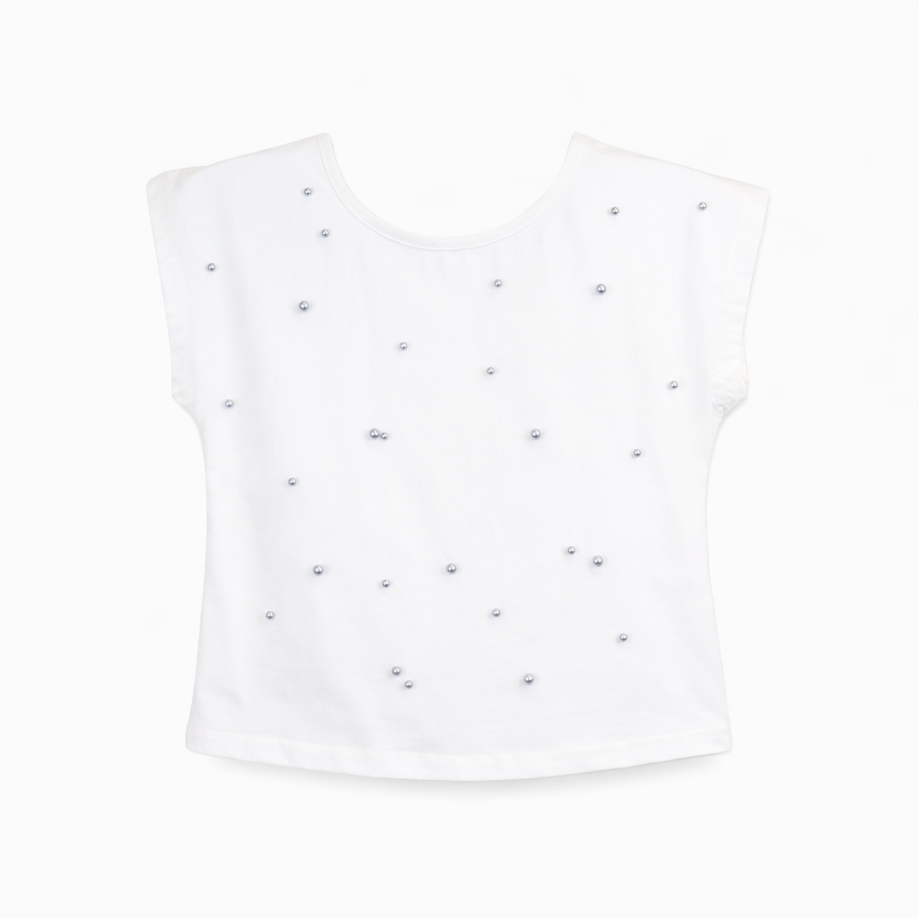 White Pearl Embellished Tee & Tutu set طقم لون أبيض