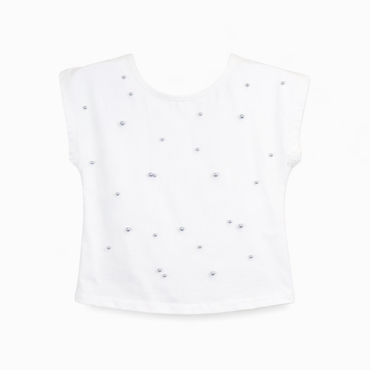 White Pearl Embellished Tee & Tutu set طقم لون أبيض