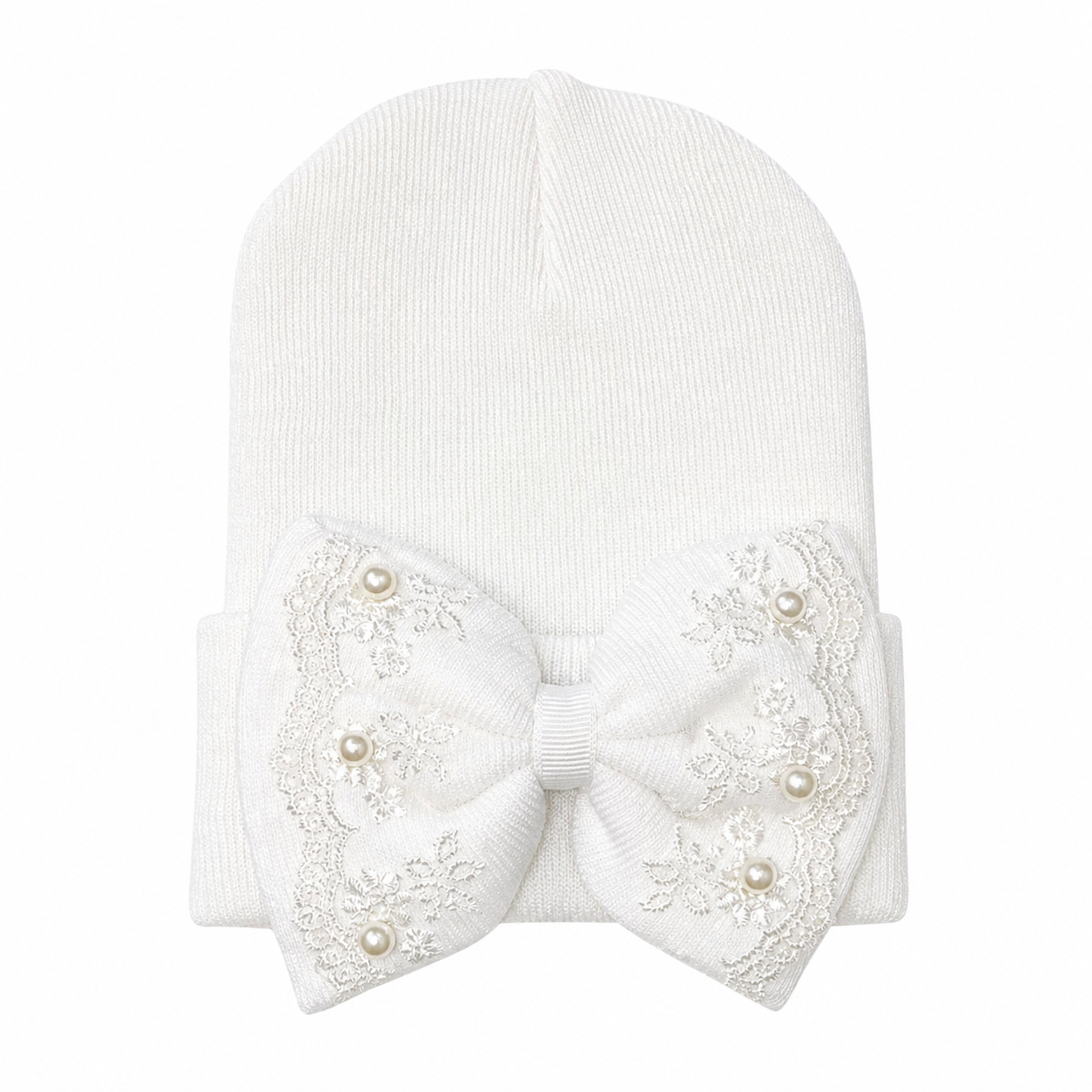 Pearl & Lace Bow Hat قبعة مواليد