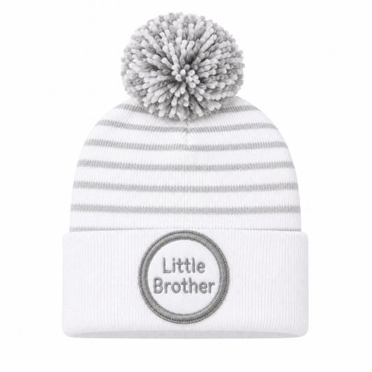 Grey Striped Pom Lil Bro قبعة مواليد