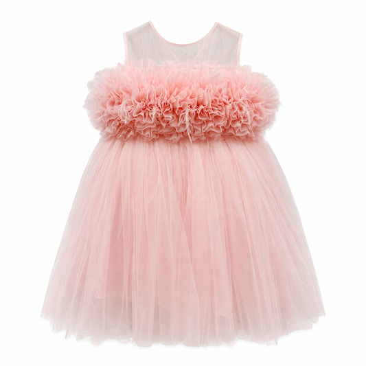 Blush Bloom Tulle Dress فستان لون وردي