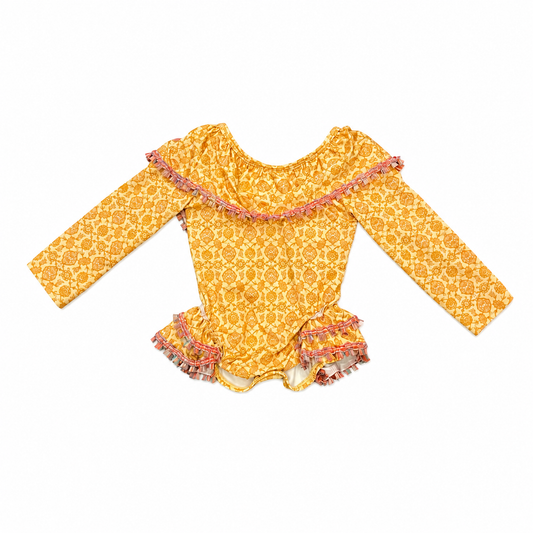 Long Sleeve Gold SwimSuit ملابس سباحة لون أصفر