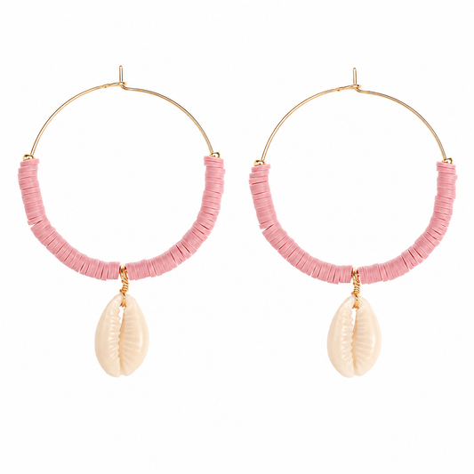 Wamea Hoops Salty Shells Pink حلق لون وردي