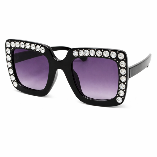 Black Square Crystal Sunglasses نظارات لون أسود