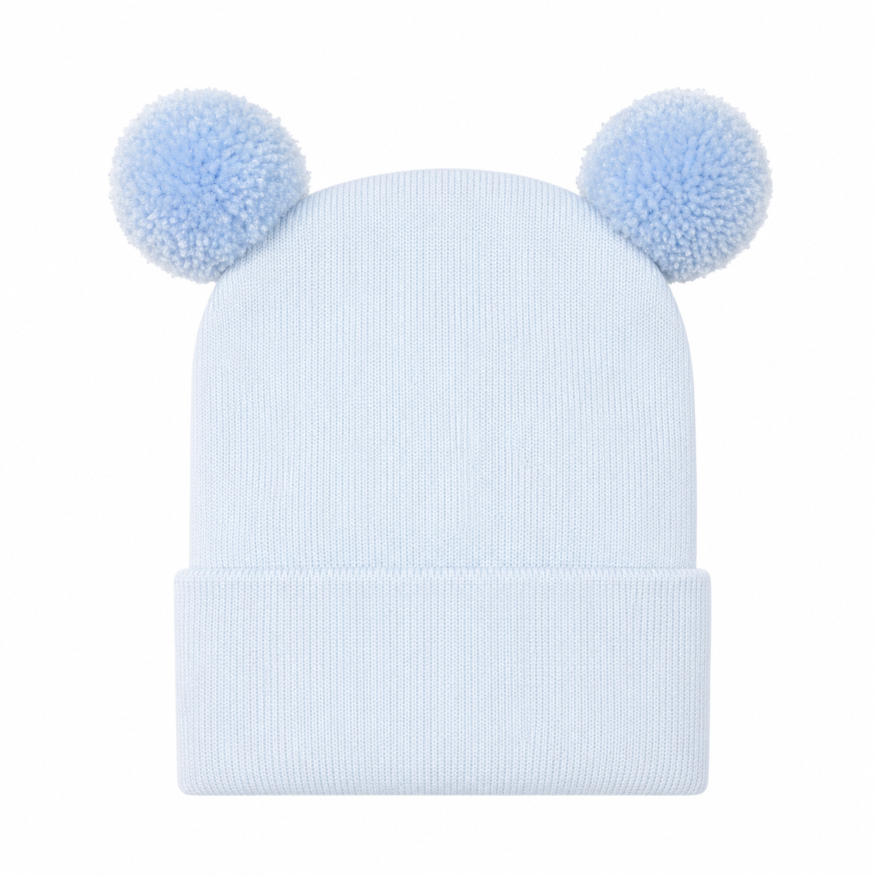 Solid Blue Double Pom Pom قبعة مواليد