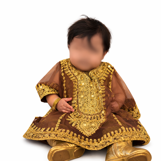 Brown Thoub With Gold Zari ثوب لون بني