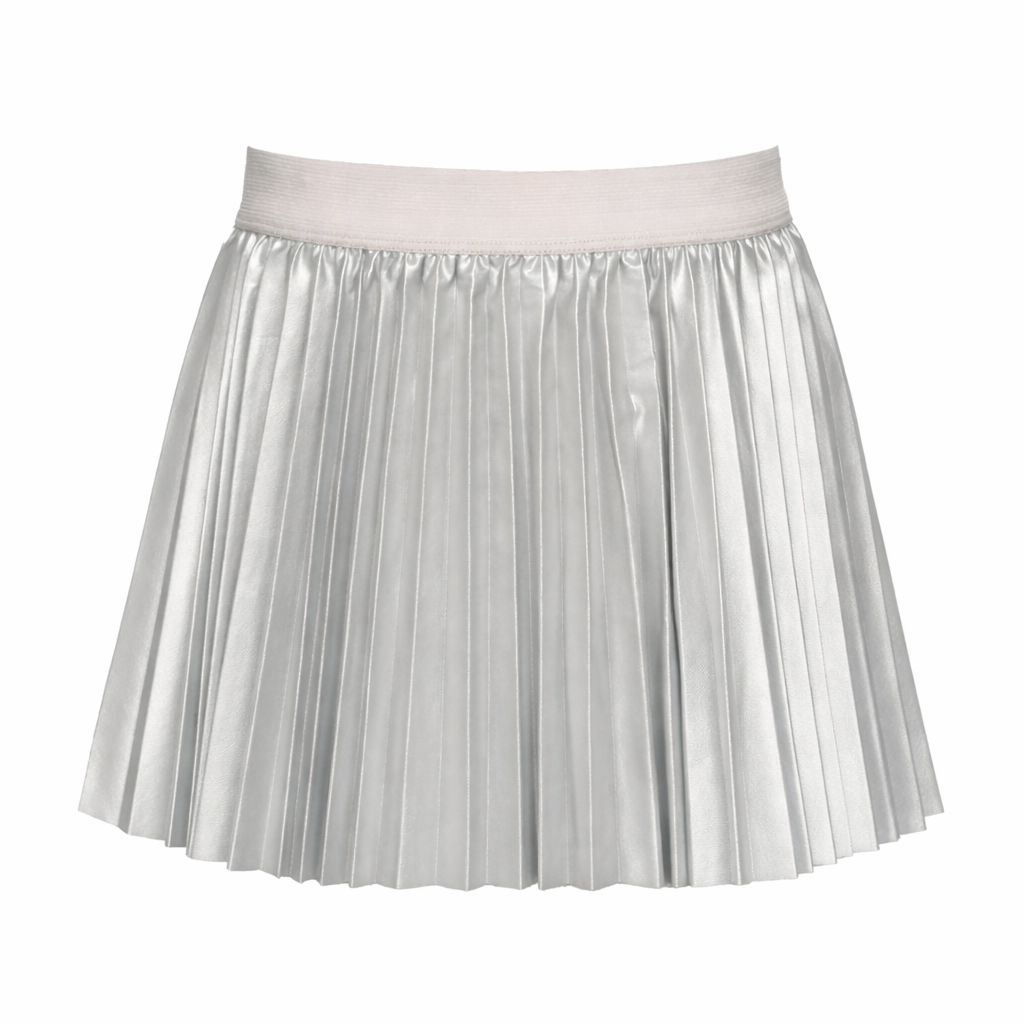 ELASTIC PLEATED FAUX LEATHER SKIRT تنورة لون فضي